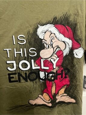 NEW Disney Men's Santa Grumpy Olive "Is this Jolly Enough?" Tee in size XL